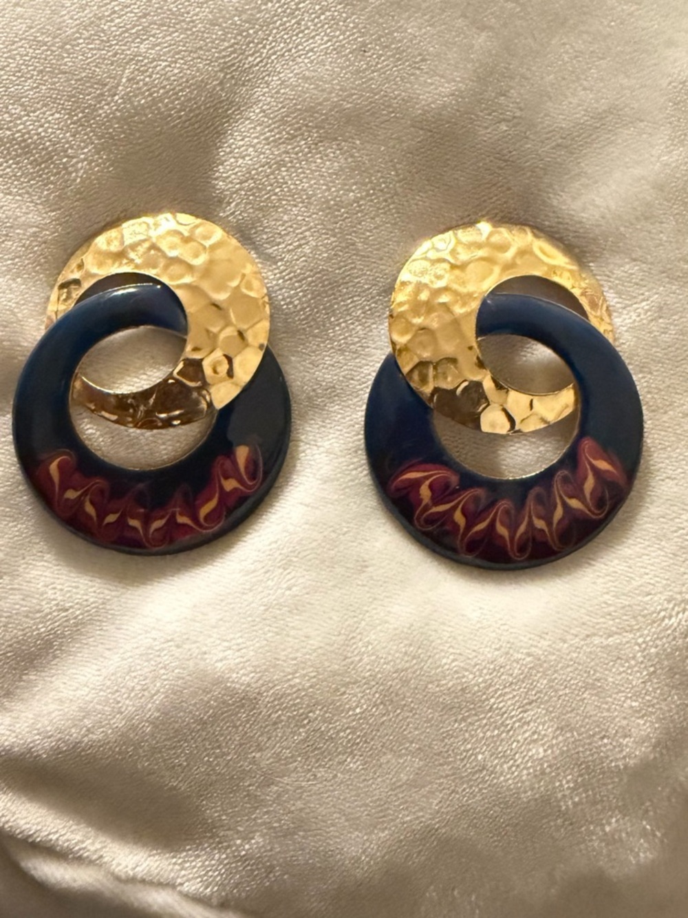 Gold and Navy Swirl Hoop Earrings